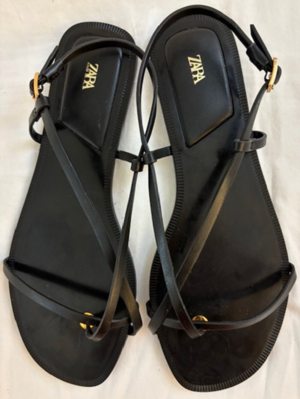 Zara Black Flat Strappy Leather Sandals Women's Size 40 (U.S. 9)